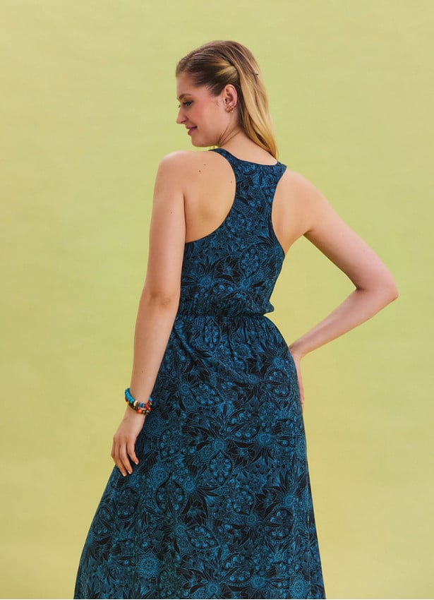 Indigo Bohemian Dress with Slit Neck 4646